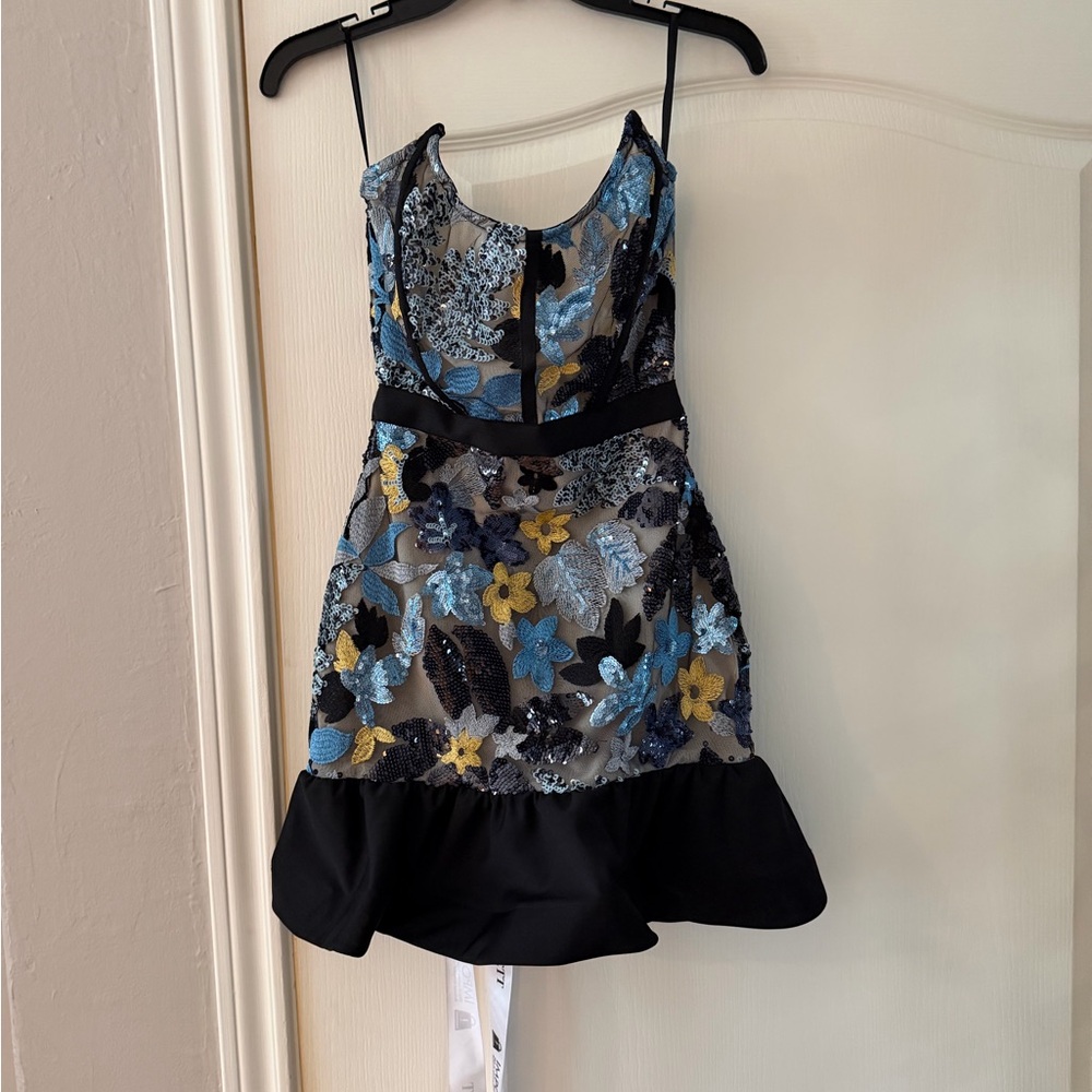 Black Floral Sequin Party Dress
